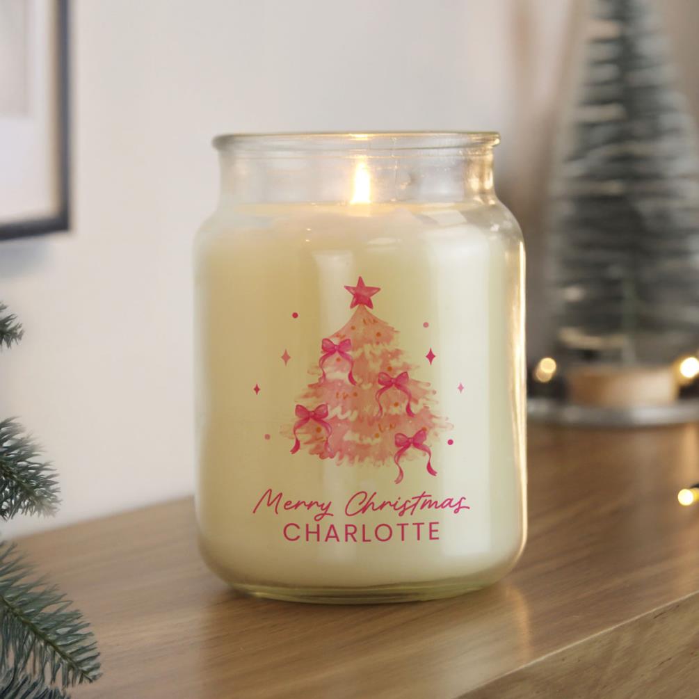 Personalised Pink Christmas Tree Large Jar Candle  Extra Image 2